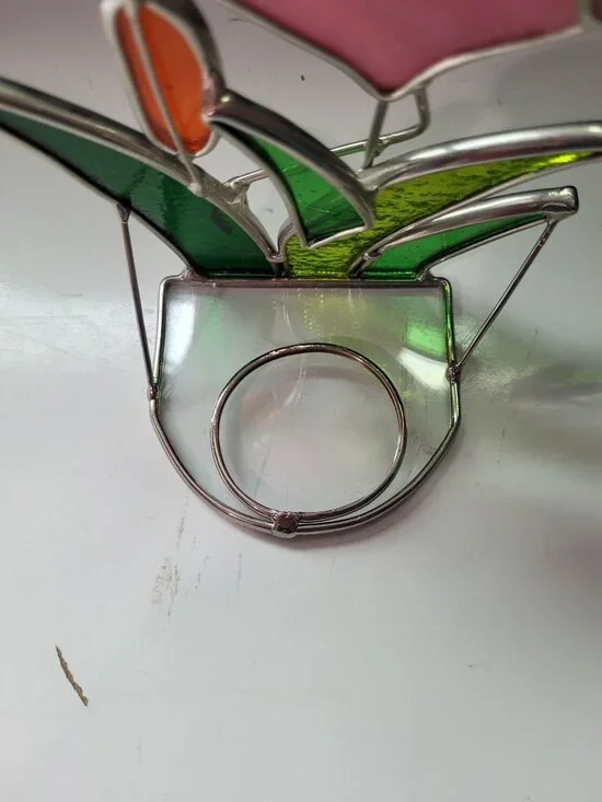 Stained Glass Flamingo Candle Holders Pink & Green 8 Inches Tall Set Of 2 - Picture 2 of 7